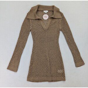 Mable Women's Tunic Sweater Size M Tan Brown Open Knit NEW